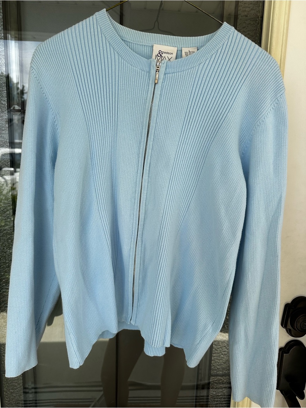 Y2K aesthetic Light Blue Ribbed Zip-Front Cardigan